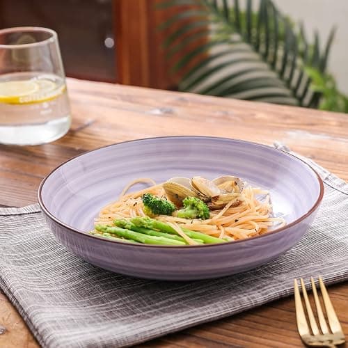 Selamica Porcelain 26 Ounce Salad Pasta Bowls, 8 inch Wide and Shallow Serving bowls, Microwave & Dishwasher Safe, Sturdy & Stackable, Set of 6, Gradient Color thumbnail 2