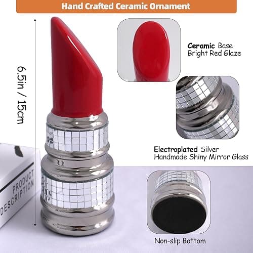 Disco Lipstick Statue Decorations,Handmade Ceramic Lips Aesthetic Statues,Cute Room Decoration,Maximalist Table Decor Accents,Home Lipstick Decor,Disco Ball Décor Gift for Fashion Girl Mother's Day thumbnail 3