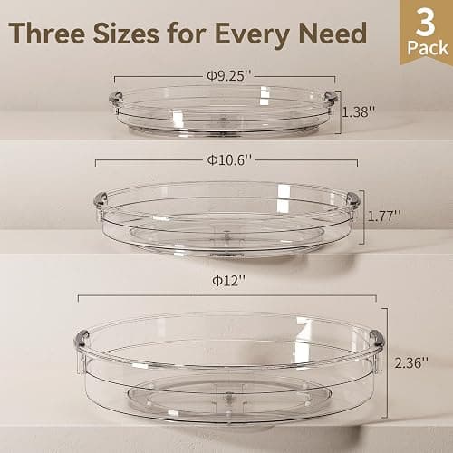 LAMU 3 Pack Lazy Susan Organizer Turntable for Cabinet, Rotating Condiment Organizer for Kitchen Pantry Organizers and Storage, Table Top, Fridge, Countertop, Spice Organization, 9.25'' 10.6'' 12'' thumbnail 3