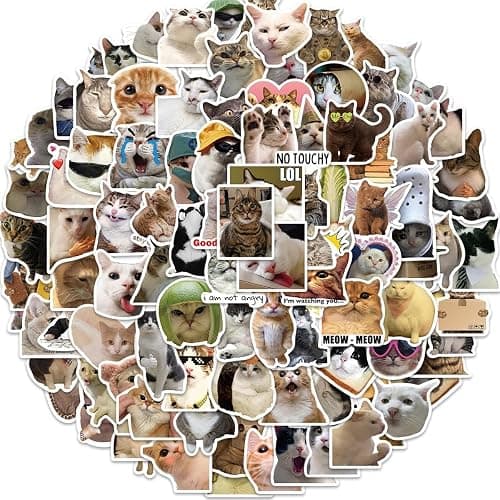 Yuyul 100 Pcs Cute Cat Meme Stickers, Funny Kitten Stickers for Journaling Laptop Scrapbook Water Bottles Guitar Suitcase, Waterproof Vinyl Decals for Teens Adults Gift thumbnail 3