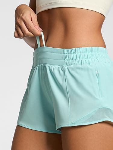 MCEDAR Women's Running Shorts Low Waisted 2.5"，Lightweight Active Workout Quick Dry Gym Athletic Sports Shorts Zip Pocket thumbnail 2