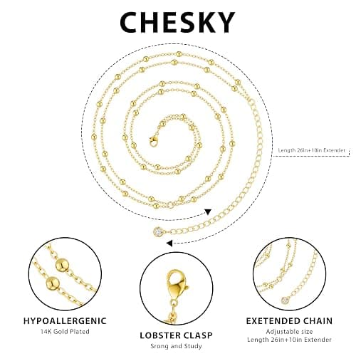 CHESKY Waist Chain for Women, Dainty 14K Gold Plated Belly Chain for The Waist Waterproof Sexy Bikini Satellite Beads Sparkle Chain Simple Body Chain Padme Rave Cleopatra Accessories Costume thumbnail 5