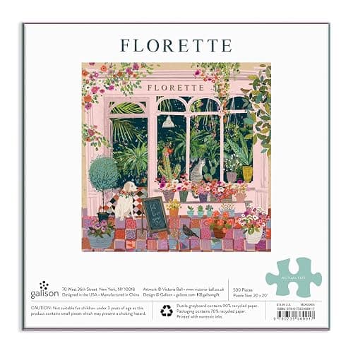 Galison Florette Puzzle, 500 Pieces, 20” x 20” – Floral Jigsaw Puzzle with a Beautiful Illustration by Victoria Ball – Thick Sturdy Pieces, Challenging Family Activity, Makes a Great Gift thumbnail 3
