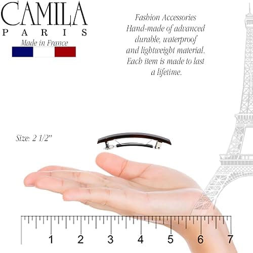 Camila Paris AD1/2 French Hair Barrette Clip for Girls, Set of 2 Rubberized Metal Clasp Strong Hold Grip Hair Clips for Women, No Slip Durable Styling Girls Hair Accessories, Made in France thumbnail 4