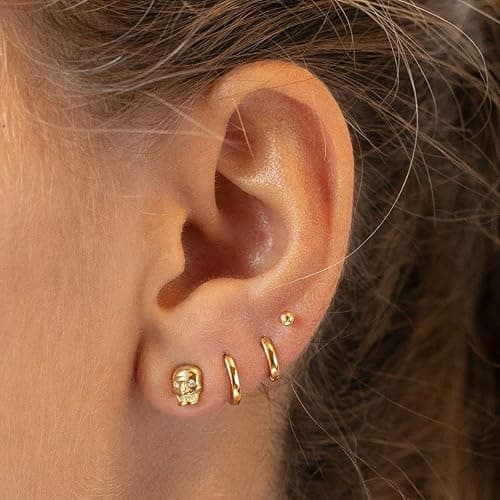 micuco 3 Pairs Small Hoop Earrings Set for Women, 14K Gold Plated Huggie Hoop Earrings for Men, Tiny Cartilage Hypoallergenic Earring Set thumbnail 5