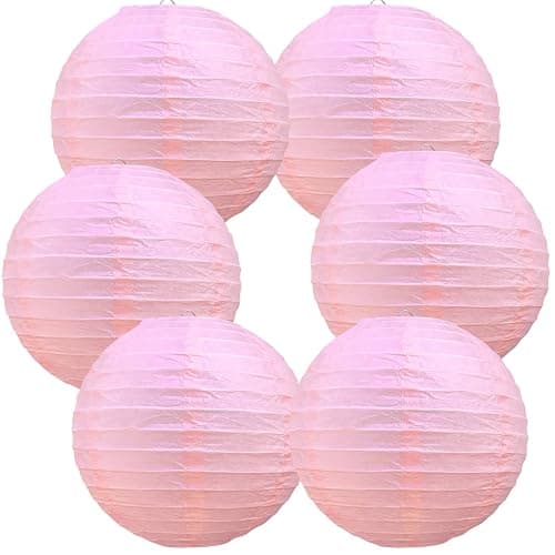 BEISHIDA 6-Inch Pink Round Paper Lanterns Hanging Decorative Chinese Paper Lanterns Lamp for Valentine Birthday Wedding Party Decoration and Baby Bridal Shower（6 Packs） - Image 1