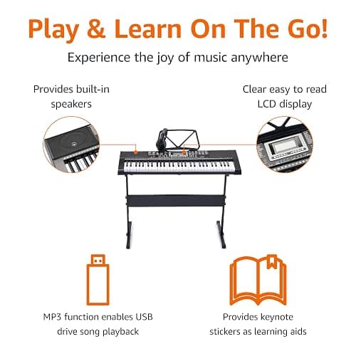 Amazon Basics Electric Keyboard Piano with 61 Keys, Built-in Speakers, Songs for Learning, Black thumbnail 3