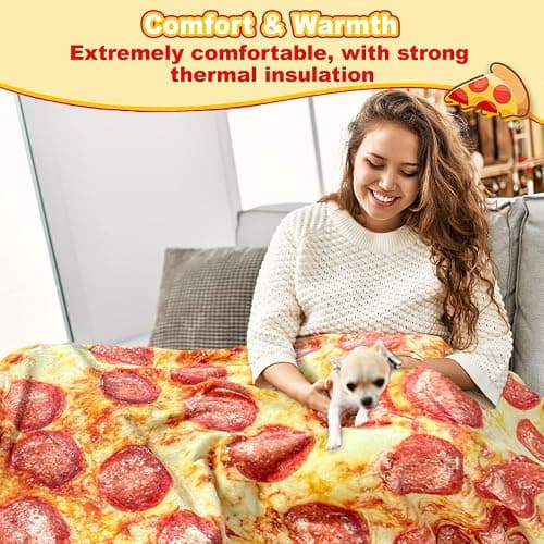 HDFK Pizza Blanket for Kids Double Sided Adult Size Red Pepperoni Realistic Food Fleece Cheese Fluffy Throw Blankets Flannel Funny Novelty Present 60 inches Round Lightweight White Elephant Christmas thumbnail 5