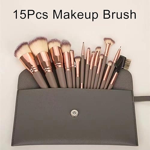 YPYMOD 15 Pezzi Set Pennelli Make up, Pennelli Trucco Professionale con Trousse in Pelle PU, Adatti per il Fondotinta Misto, Correttore, Blush, Ombretto, Contouring thumbnail 4