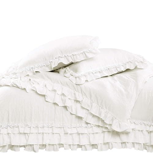 Lush Decor Ella Ruffle Lace Comforter, 3 Piece Set, Full/Queen, White - Cute Comforter - Queen Bedding Set - White Bedding Full Size - Coquette Decor - Ruffle Trim - Lace Trim thumbnail 6