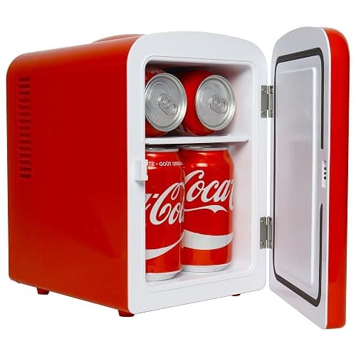Coca Cola Mini Fridge for Bedroom Skincare Cosmatic Office 4L Small Refrigerator 6 Can Mini Refrigerator Dorm Fridge Portable Cooler 12V DC 110V AC Personal Travel Refrigerator Snacks Drinks Red thumbnail 4