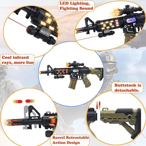 HWD Light Up Toy Machine Gun - Pretend Play Games Props Toy Rifle | with LED Lights & Sound Effect & Barrel Telescopic Actions, Parent-friendly, Christmas Birthday Gifts for Kids Boys Teens thumbnail 5