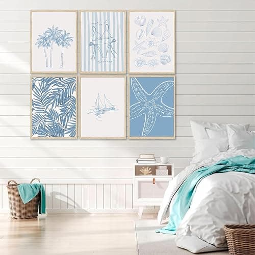 Blue Coast Bikini Shell Canvas Wall Art Fashion Swimwear Beach Aesthetic Wall Decor Preppy Coast Poster Print Artwork for Hallway Bedroom and Living Room Home Decor 8x10in thumbnail 2