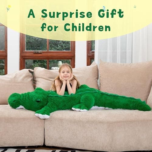 MorisMos Giant Alligator Stuffed Animal, 67inch Huge Alligator Plush Toy, Large Stuffed Crocodile Pillow for Kids, Green thumbnail 4