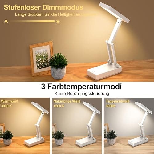 Suright LED Tischlampe Kabellos Akku Lampe,Faltbare Touch-Schreibtischlampe,Nachttischlampe,Dimmbare Tischleuchte mit 3 Lichtmodi,Aufladbare USB-Schreibtischleuchte für Schlafzimmer,Lesen,Lernen | Nachttischlampe,Dimmbare Tischleuchte mit 3 Lichtmodi,Aufladbare USB-Schreibtischleuchte für Schlafzimmer,Lesen,Lernen thumbnail 2