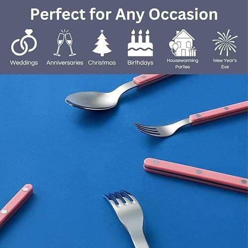 Khen Cutlery Set of 20 Pieces, 18/8 Stainless Steel Flatware, Modern Silverware for Home, Kitchen, Dining & Table Setting for 4, Dishwasher Safe, Lightweight & Ergonomic Design Gift - Pink thumbnail 7