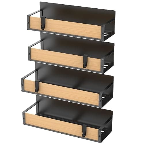 HuggieGems 4 Pack Magnetic Spice Storage Rack Organizer for Refrigerator and Oven, Wood Fridge Organizers and Storage thumbnail 5