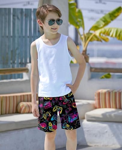 uideazone Boys Teens Swim Trunks Quick Dry Waterproof Surfing Board Shorts Drawstring Elastic Waist with Mesh Lining 5-14T - 11-12 Years - A-game Console thumbnail 3