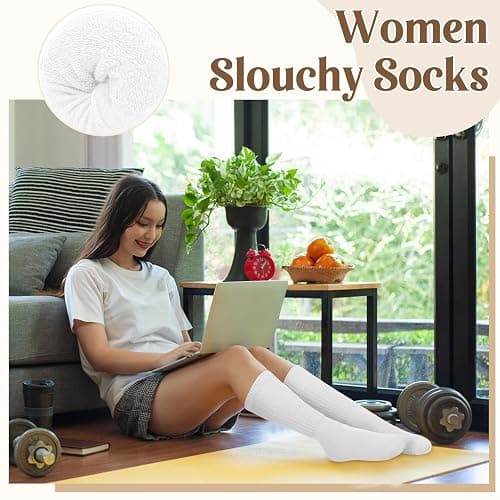 Justay 5 Pairs Slouchy Socks for Women - Slouch Long Crew Knit Boot Athletic Calf Tube Scrunch Socks thumbnail 5