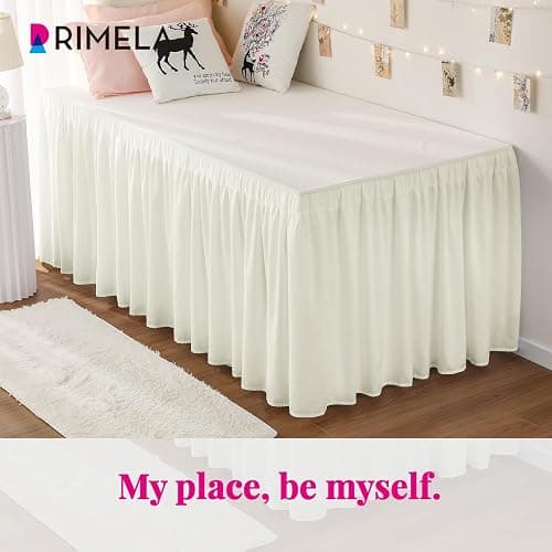 RIMELA Cream Dorm Bed Skirt Twin XL 32 Inch Drop, Easy to Install Extra Long Wrap Around Elastic Dust Ruffle, Bedskirt Silky Fabric Machine Washable (Twin XL 80“L x 39”W & Twin 75“L x 39”W) thumbnail 3