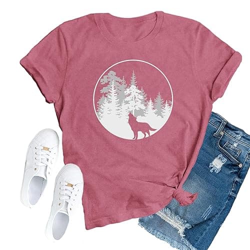 TUPOSU Womens Wolf T-Shirts Alpha Wolf Shirts Wolves Lovers Short Sleeve Tee Tops - Image 1