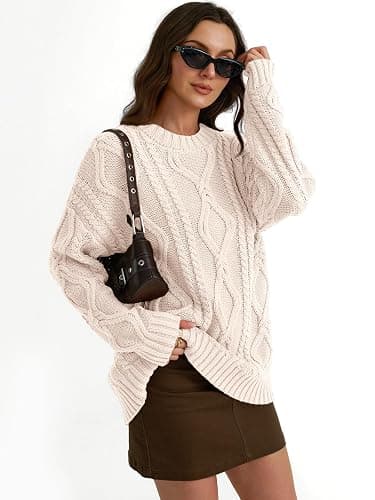 Trendy Queen Women's Oversized Cable Knit Crewneck Sweaters thumbnail 5