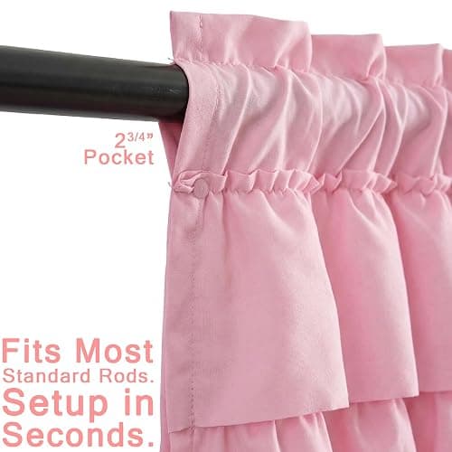 WestWeir Pink Ruffle Cafe Curtains 24 Inch Length Water Repellent Double Layer Kitchen Window Tiered Treatments 2 Panels for Bathroom Laundry RV Farmhouse Boho Decor thumbnail 6