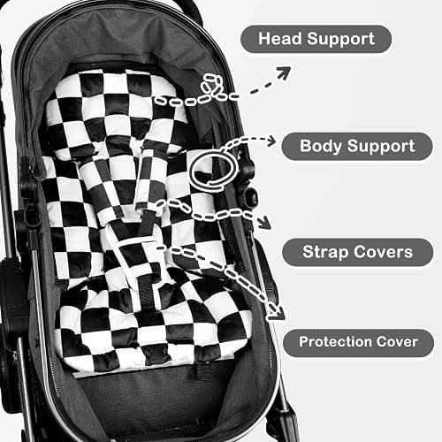 DILIMI Infant Car Seat Insert, Baby Car Seat Head Support with 3 Strap Paddings, Soft Newborn Car Seat Cushion for Stroller, Swing, Bouncers, Black Checkered thumbnail 6