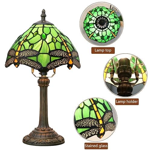 wecrejoni Tiffany Lamp Green Dragonfly Stained Glass Table Lamp 8X8X14 Inches Green Dragonfly Style Desk Reading Light Decor Beside Bedroom Living Room Home (H1057-Green Dragonfly) thumbnail 9