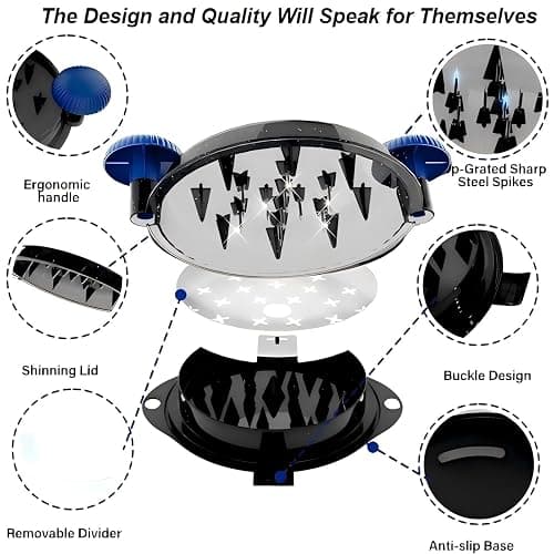 Chicken Shredder Tool Twist Large - Meat Shredder for Chicken Breast Pork Beef with Upgraded Stainless Steel Spikes BPA-Free Kitchen Essentials Gadgets Wall Mounted Design (Blue&Black) thumbnail 2