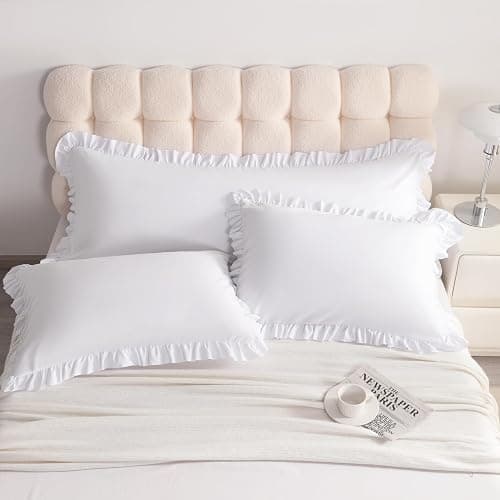 Aerlomi Ruffled Pillowcases, Standard Pillow Shams 20x26 Set of 2, Brushed Microfiber with Envelope Closure, Soft Wrinkle-Resistant, White thumbnail 8