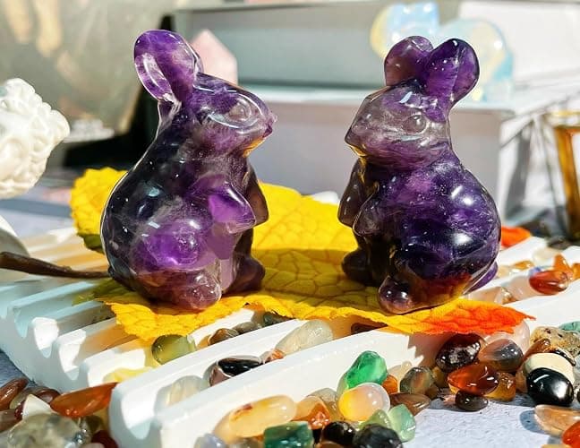 DUQGUHO Bunny Decor Easter Rabbit Decor Crystals Easter Gifts Decoration Bunny Statue Amethyst Crystals Figurines Bunny 1.5’’ thumbnail 7