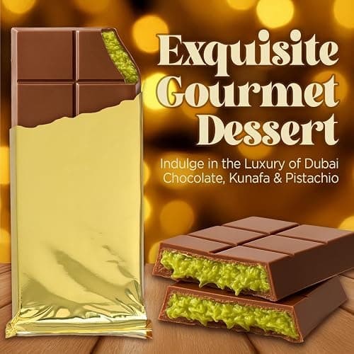 Dubai Crispy Knafeh Chocolate Pistachio Bar 7oz | Famous Dubai Kunafa Pistachio Chocolate Bar | Crispy Kunafe with Pistachio Paste | Gourmet Dessert Gift thumbnail 4