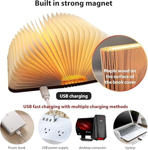 DLUFYEI Wooden Book Lamp, 3 Colors Folding Book Lamp,Teacher Appreciation Gifts for Women, LED Ambient Lighting, Magnetic Mood Lighting for Home Decor Birthday Gifts thumbnail 4