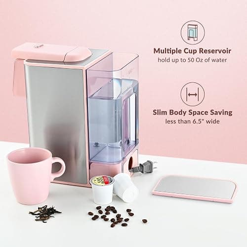 Mecity Pink Coffee Maker 3-in-1 Single Serve Coffee Machine, For Flat Bottom Coffee Capsule, Ground Coffee, 6 to 10 Ounce Cup, Removable 50 Oz Water Reservoir, 120V 1150W thumbnail 7