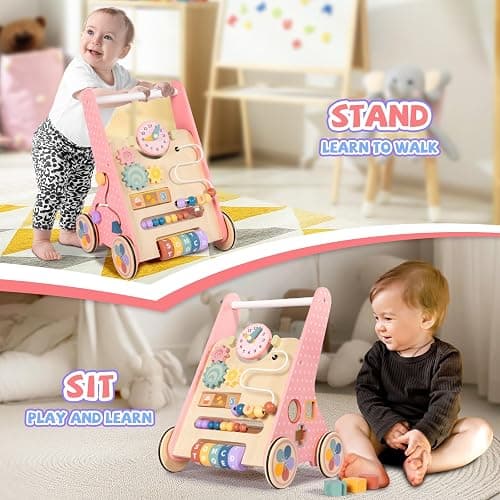 BAUTIA Wooden Baby Walker, Push Walker for Baby Girl 6-12 Months, Montessori Walker Push Toy for Toddlers Learning to Walk thumbnail 4
