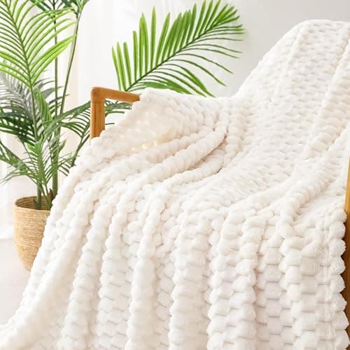 Exclusivo Mezcla Queen Size Soft Fleece Blanket, 90x90 Inches Stylish Jacquard Velvet Blanket for Bed, Fuzzy Cozy Lightweight for All Season, Ivory thumbnail 7