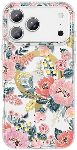 SCORPIFY for iPhone 17 Pro Case [Compatible with MagSafe] with Pink Epiphyllum Floral Design, Cute Clear Flower Magnetic Phone Cover for Women Girls, Slim Bumper with Gold Accents - Image 1