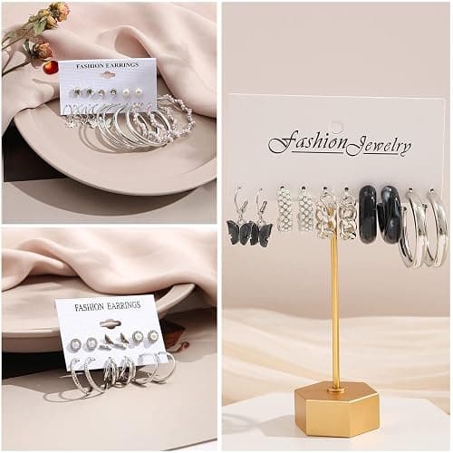 JMScape 37 Pairs Silver Hoop Earrings Set for Women Multipack Fashion Drop Dangle Earring Packs Pearl Studs Butterfly Earrings Hypoallergenic Chunky Hoops Jewelry for Valentine's Day Gifts thumbnail 4