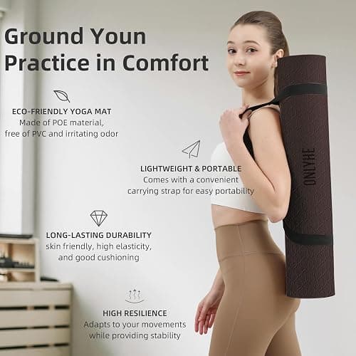 Yoga Mat Extra thick 8mm Exercise mat, Soft Lightweight TPE Fitness Mat with strap, High Elasticity, Anti-fatigue,non-slip mat for Women, Yoga, Camping, Travel, Gym & Outdoor | 72"L x 0.32"Th thumbnail 5