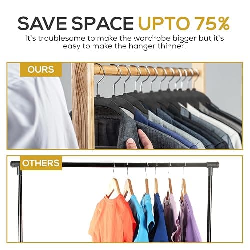 Techzoo 50 Pack New Premium Quality Velvet Hangers Ultra Thin Non Slip Adult Felt Space Saving Hangers for Closet Heavy Duty Coat Pants Jackets Dress Hangers 360° Swivel Hook Hold Upto 10 lbs Black thumbnail 6