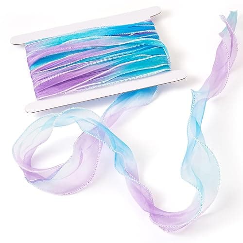 Beadthoven 10.94 Yards Purple Blue Organza Iridescent Ribbon, 2-1/8 Inches Sheer Fabric Chiffon Ribbons Mesh Christmas Decoration Ribbon Lace Trim for Big Bow, Wedding, Gift Wrapping, Bouquets, Wreath thumbnail 7
