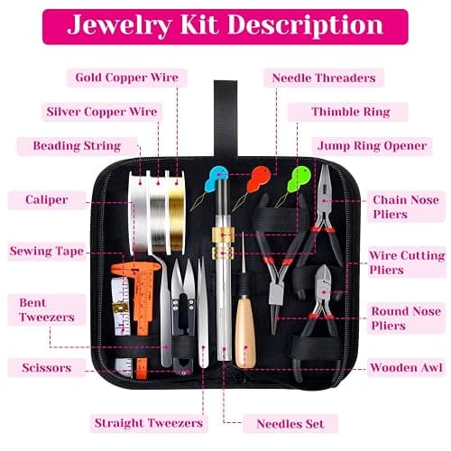 shynek 1857 Pcs Jewelry Making Supplies Kit for Adults, Jewelry Making Tools with Earring Hooks, Findings, Wires, Chains and Helping Hands for Crafts Making and Repair thumbnail 2