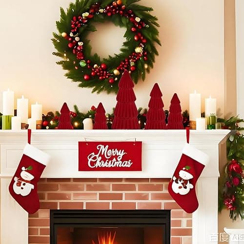 Red Christmas Decorations Indoor- Set of 5 Velvet Red Christmas Trees - Tabletop Christmas Decor Xmas Table Decorations for Mantel Home Decor thumbnail 5