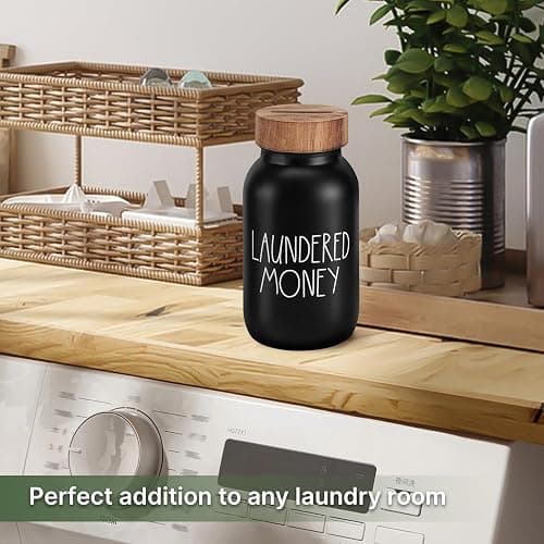 Laundry Room Bank Coin Jar Laundry Room Decor Rustic Country Farmhouse Home Decor Mason Jar with Wooden Top Funny Laundered Money Tip Jar Piggy Bank thumbnail 4