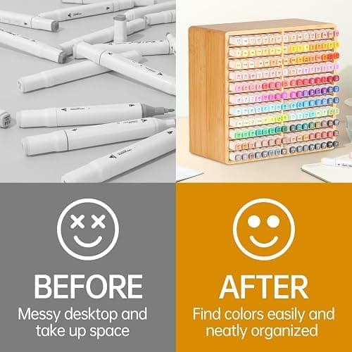 walowalo Marker Organizer Hold 176 Markers Birthday Gifts Bamboo Pen Holder Art Supply Pencil Storage Organizer with 22 Compartments All-in-One Marker Storage for Home Office Desk Classroom thumbnail 4