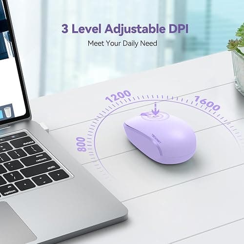 TECKNET Wireless Mouse, 2.4G Quiet Computer Mouse with USB Receiver, 4 Buttons Portable Cordless Mice for Chromebook, Laptop, PC, Mac, 800/1200/1600 DPI - Purple thumbnail 5