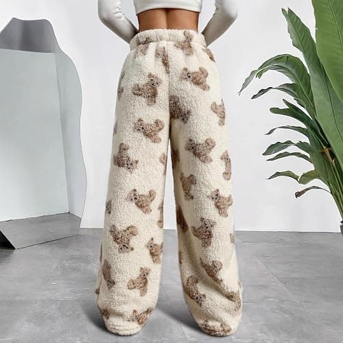 Flannel Plaid Leopard Pajama Pants for Women Plush Fuzzy Pjs Pant Furry Pajamas Bottom Sleep Pants thumbnail 4