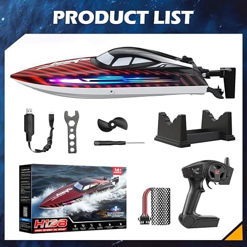 RC Boat 30KMH with 7Light Modes,Remote Control Electric Fast Speed Boat for Adults Kids 8-12 Lake Pool Water Play,Self-righting,Demo,Water Cooling,Full Waterproof,20 Mins,Low Battery Alert,2.4Ghz,Red - Red thumbnail 7