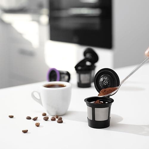 4 Black Reusable K Cups for Keurig Coffee Makers - BPA Free Refillable Kcups Coffee Filters for 1.0 and 2.0 Keurig Brewers thumbnail 6